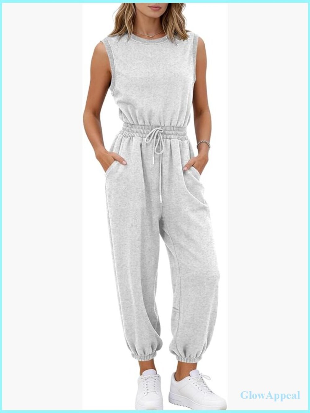 Sleeveless Drawstring Jumpsuit with Pockets 8-Point Pants